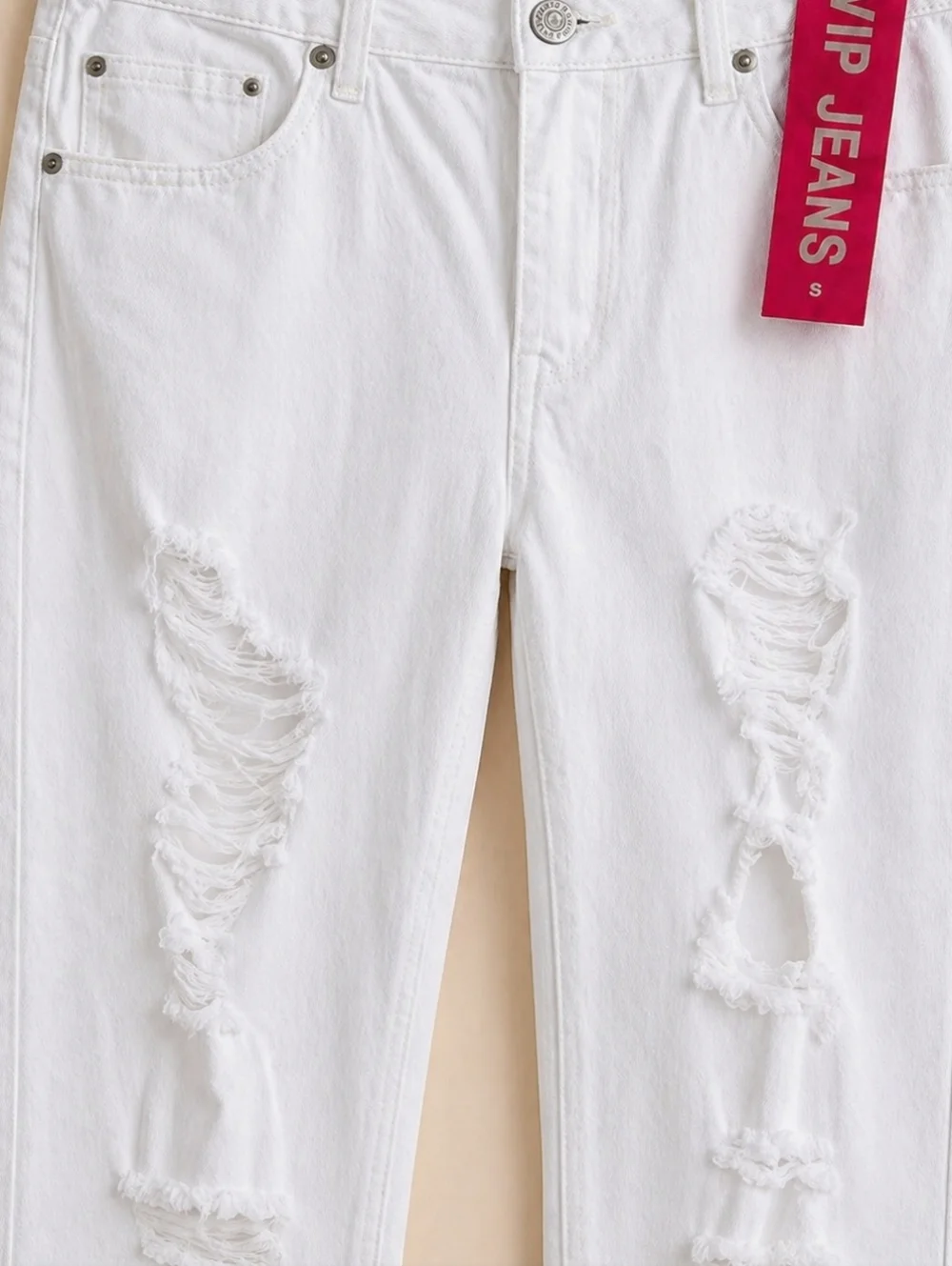 VIP Jeans White Distressed Straight Leg Denim Size 9/10 NWT High Rise  Casual - Picture 3 of 12